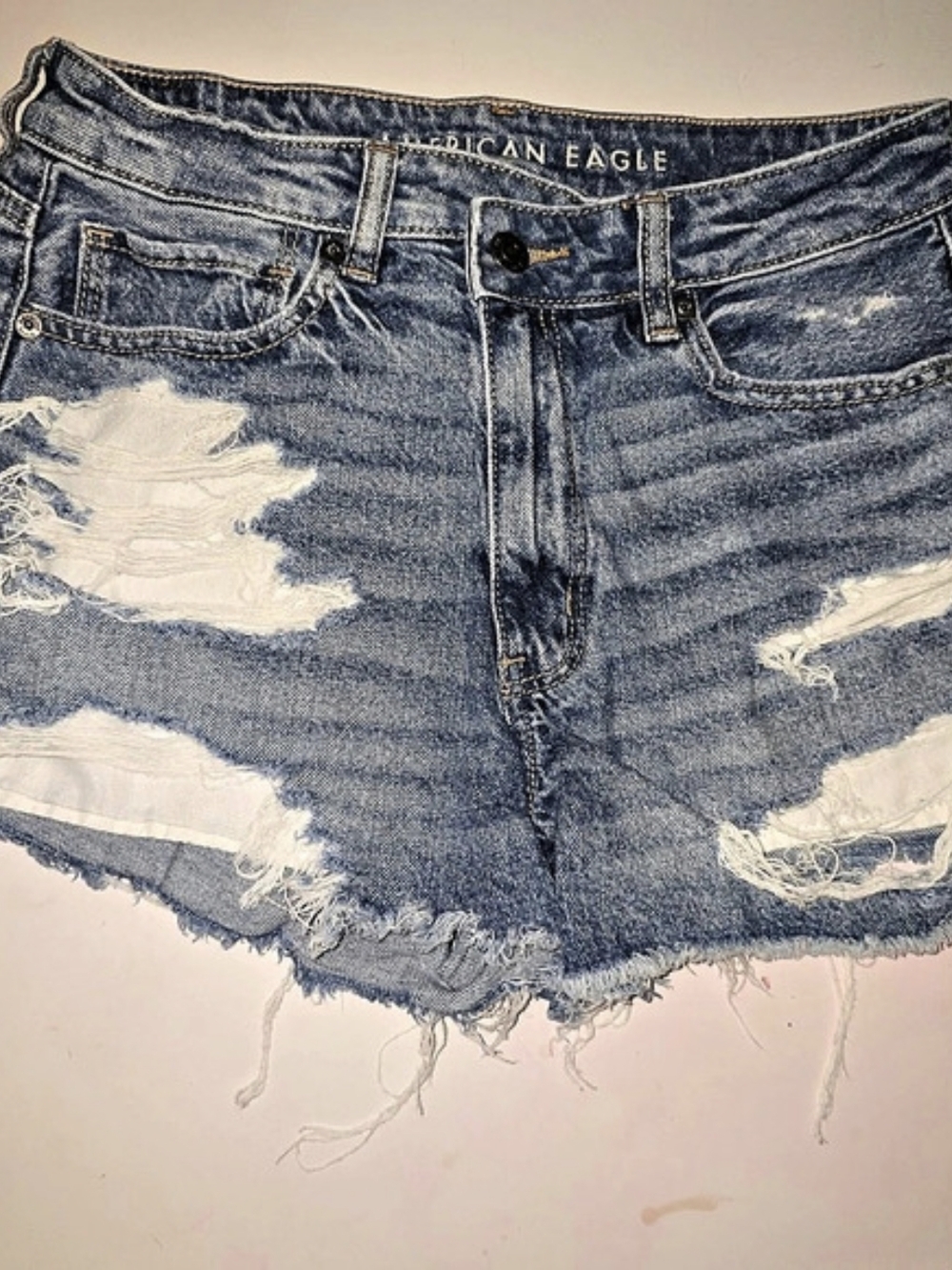 American Eagle AE Denim Mom Short Distressed Jean Shorts Blue Size 6 Horizontal